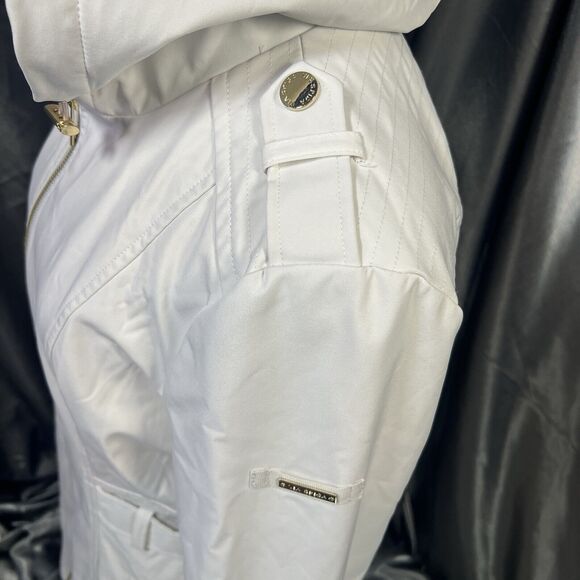 Via Spiga Womens Jacket Sz S Trench Water-Repellent Hooded Full Zip Snap Ivory - Picture 7 of 15